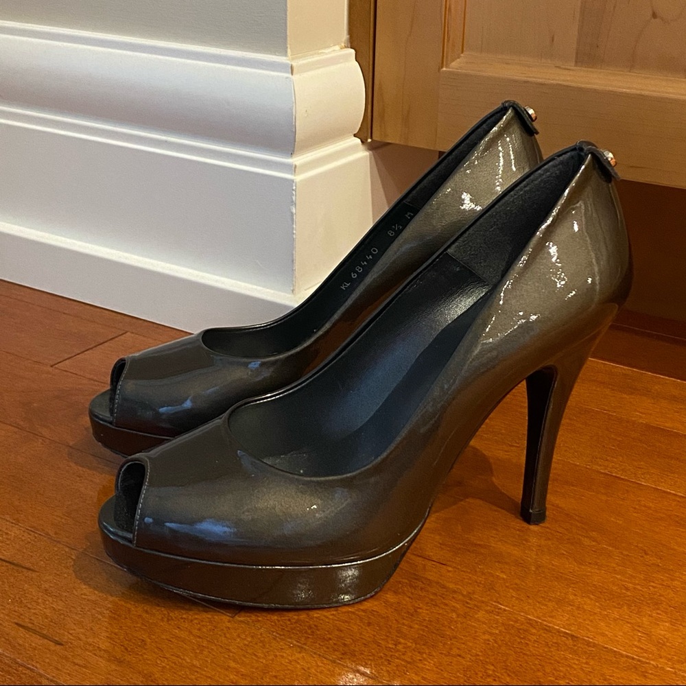 Stuart Weitzman Patent Peep-Toe Platform Pumps
